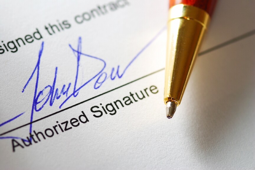 Close up of legal document's signature line