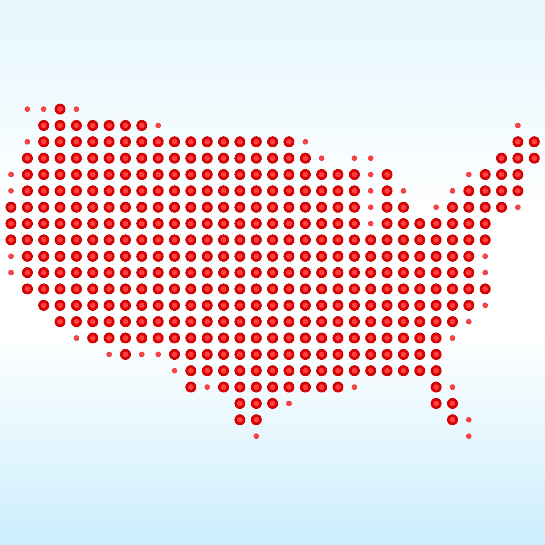 US map made of red dots