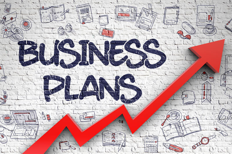 Business Plan Words With Red Upward Arrow