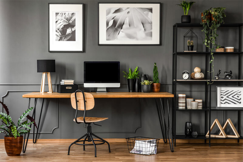 Home Office With Wood Desk and Computer