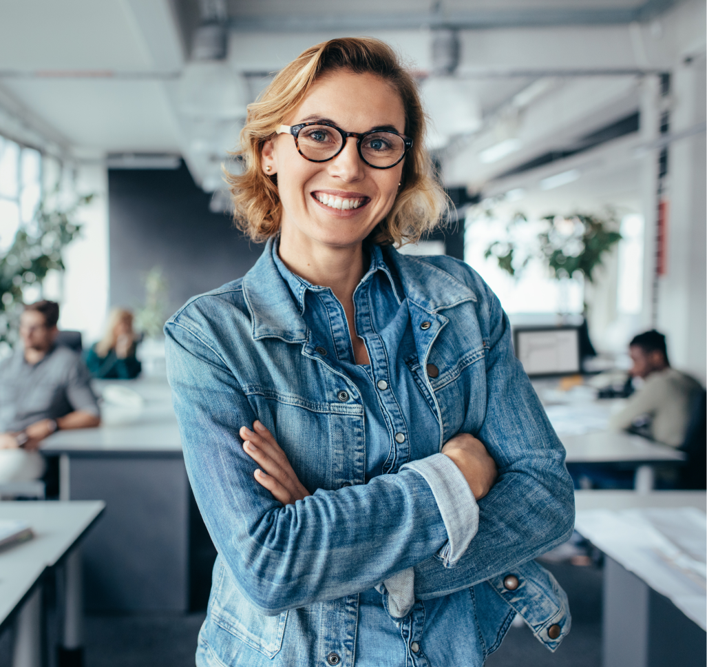 Smiling Business Woman in Jean Shirt Smiling Business Woman in Jean Shirt