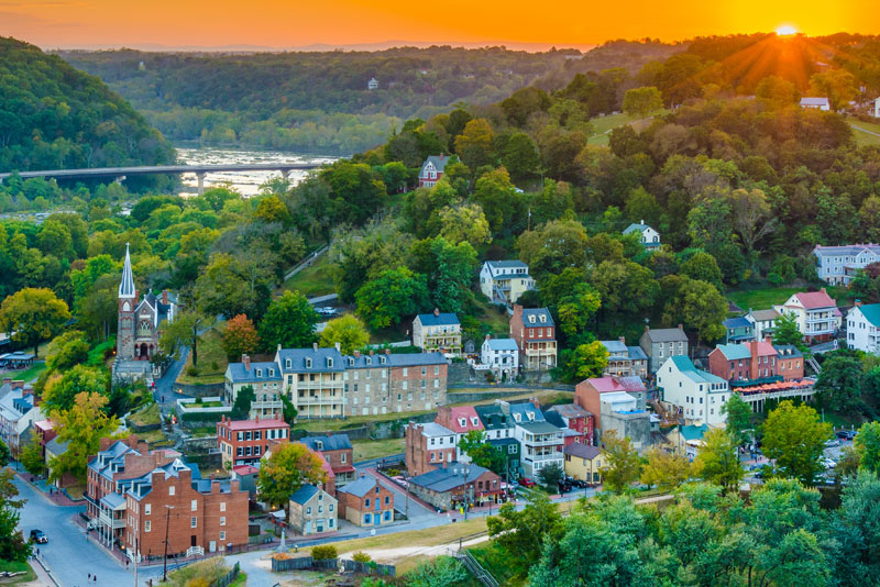 Sunset View of Harpers Ferry, West Virginia