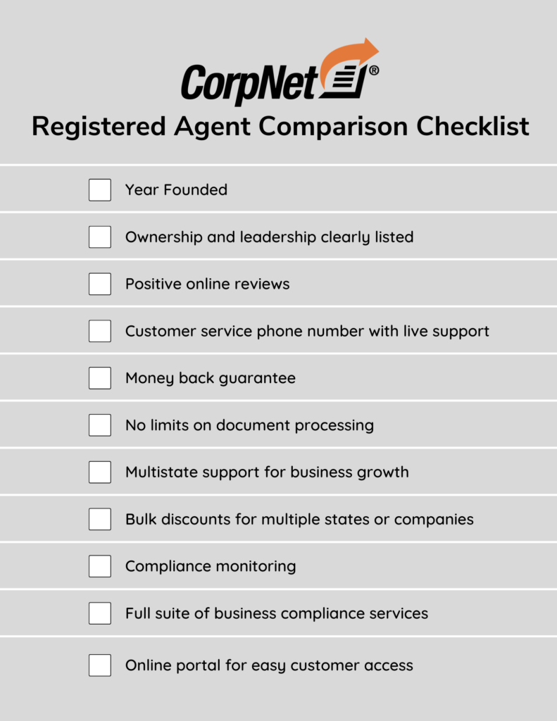 Registered Agent Comparison Checklist