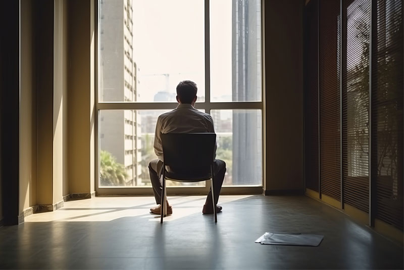 Man Looking Out Window in Empty Office