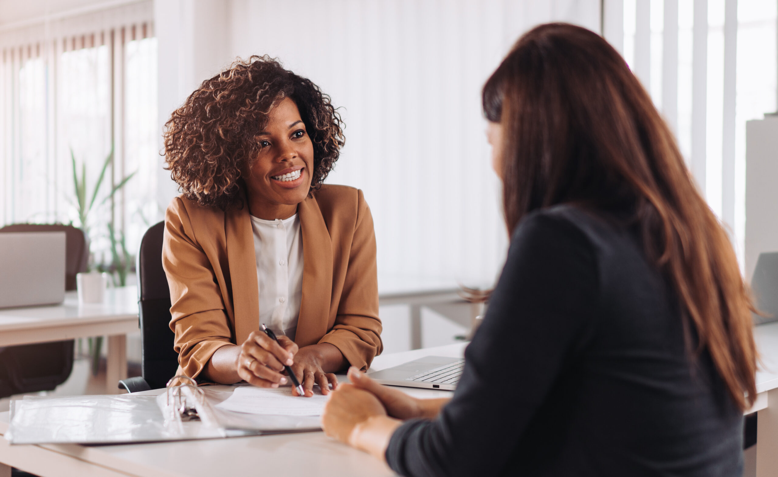 Woman consulting with a potential partner